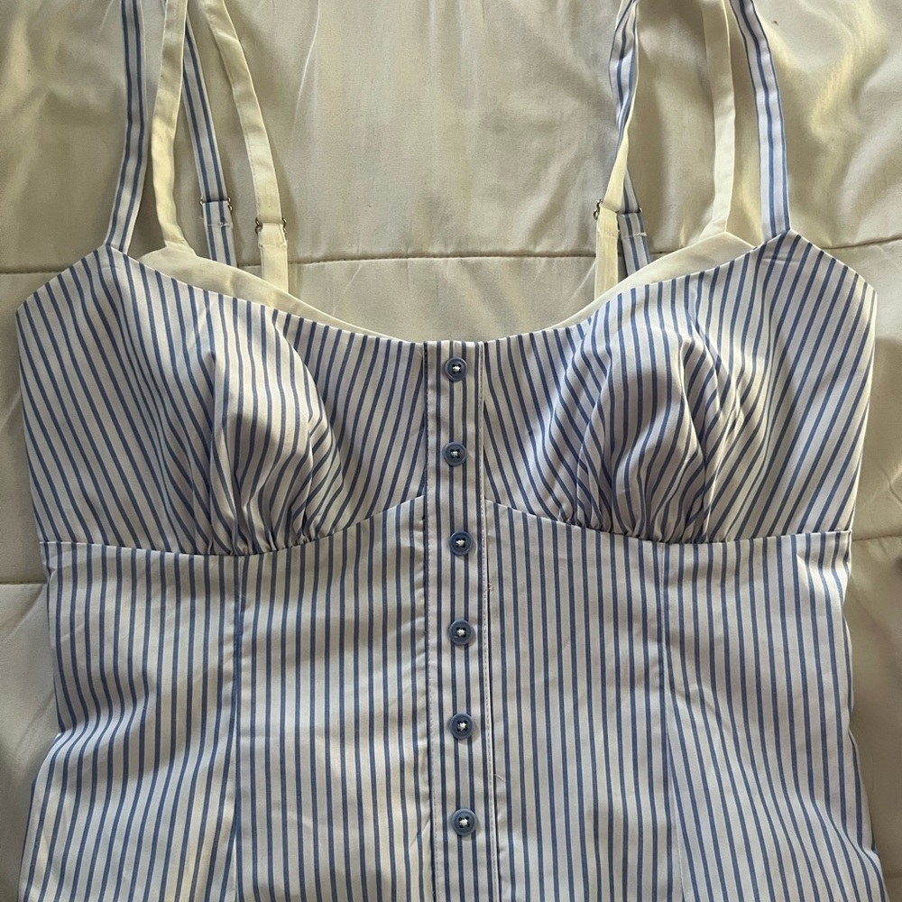 Reformation Blue and White Striped Top